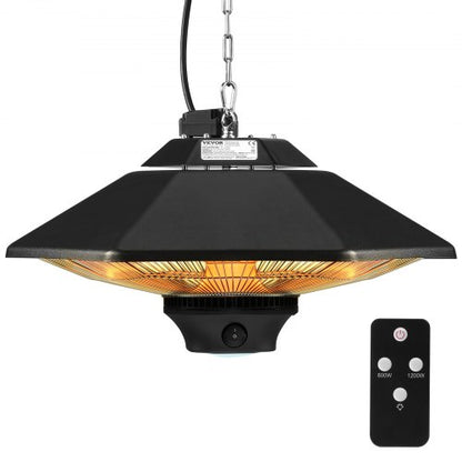 Hanging Patio Heater, 2000W Remote Control Outdoor/Indoor Electric Space Infrared Heater, IP34 Protection Ceiling Heater w/ Pull Cord & Adjustable Chain, for Porch,Patio,Dining Room,Studio