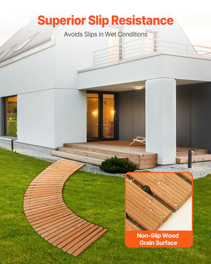 Gartenweg aus Holz, 2,13 m x 43 cm, rutschfester, geschwungener Gartenweg, ausrollbarer Zedernholz-Außenweg mit Drahtseilverbindung, dekorativer Rasenpflasterstein für Gartenpromenade, Hochzeitsfeier