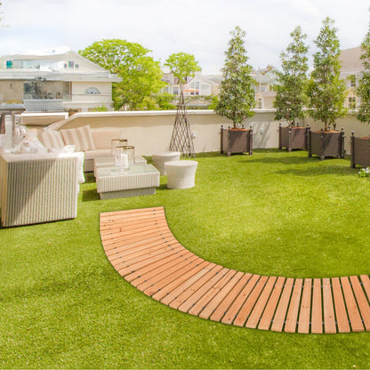 Gartenweg aus Holz, 2,13 m x 43 cm, rutschfester, geschwungener Gartenweg, ausrollbarer Zedernholz-Außenweg mit Drahtseilverbindung, dekorativer Rasenpflasterstein für Gartenpromenade, Hochzeitsfeier