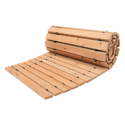 Gartenweg aus Holz, 2,13 m x 43 cm, rutschfester, geschwungener Gartenweg, ausrollbarer Zedernholz-Außenweg mit Drahtseilverbindung, dekorativer Rasenpflasterstein für Gartenpromenade, Hochzeitsfeier