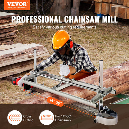 Portable Sawmill 35.6cm-91.4cm Guide Bar Galvanized Steel Chainsaw Planking 0.5cm-30cm Thickness, Wood Lumber Cross Cutting Saw Mill for Builders and Woodworkers, Silver