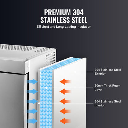 Gewerblicher Schockfroster, 32 l / 1,1 Kubikfuß Schockfroster mit 4 1/3 Einschüben, Schockfroster-Gefrierschrank mit Kühl- und Gefrierfunktion, Edelstahl-Schockfroster für Lebensmittel in Restaurants, Meeresfrüchte