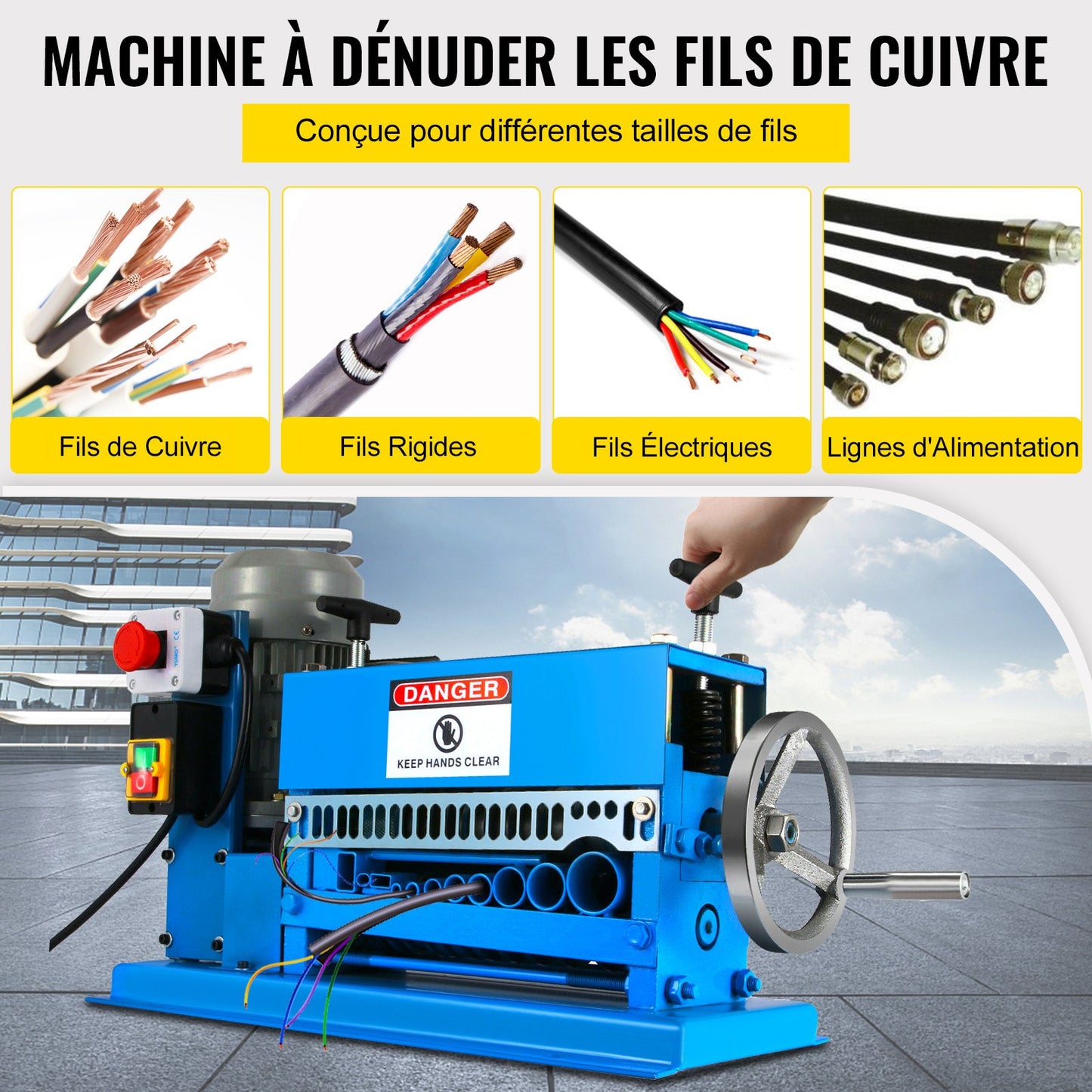 1.5-38MM Automatic Wire Stripping Machine 370W Kinds Of Metal Cable Wire Stripper With 10 Blades Powered Electric Wire Stripper 15 M/Min