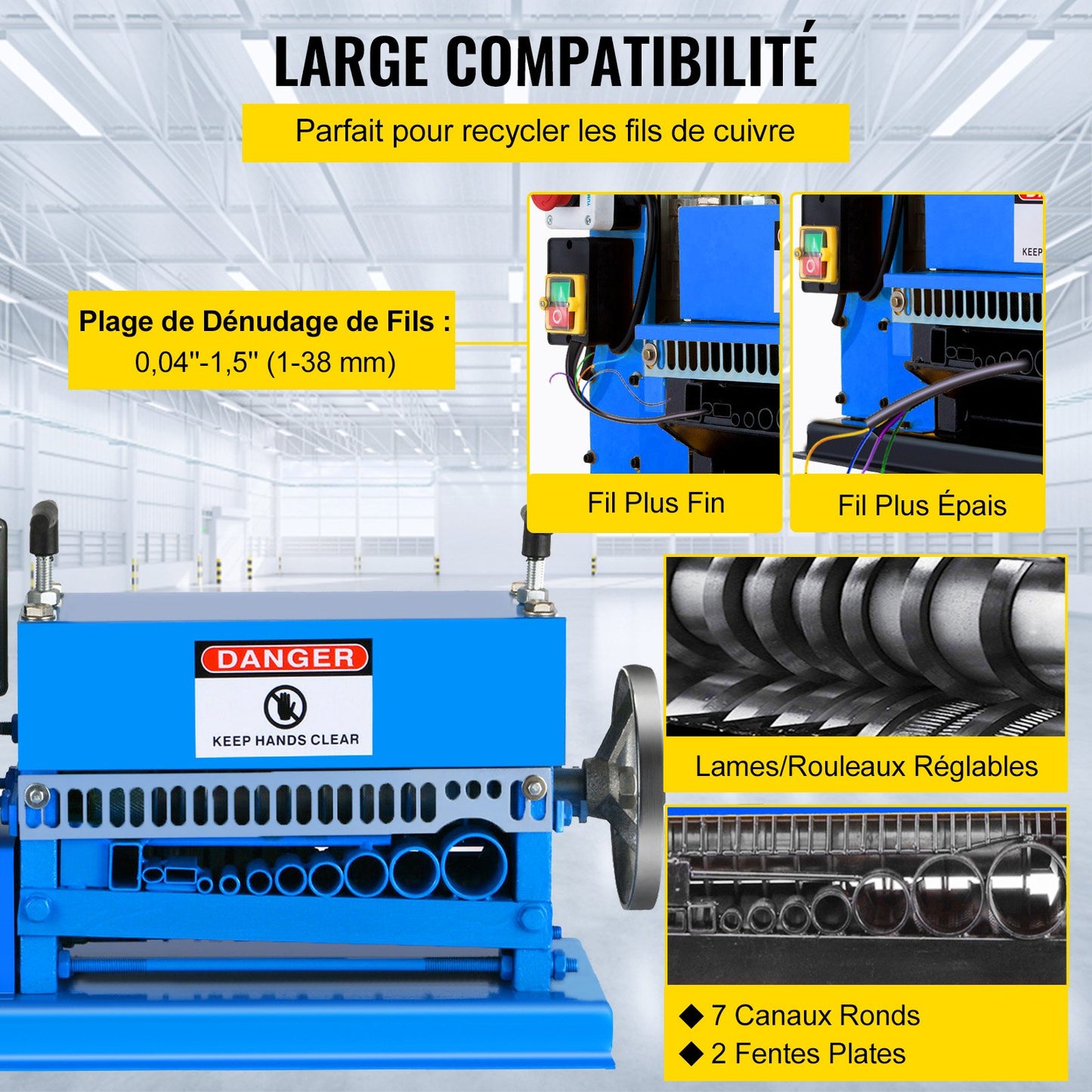 1.5-38MM Automatic Wire Stripping Machine 370W Kinds Of Metal Cable Wire Stripper With 10 Blades Powered Electric Wire Stripper 15 M/Min