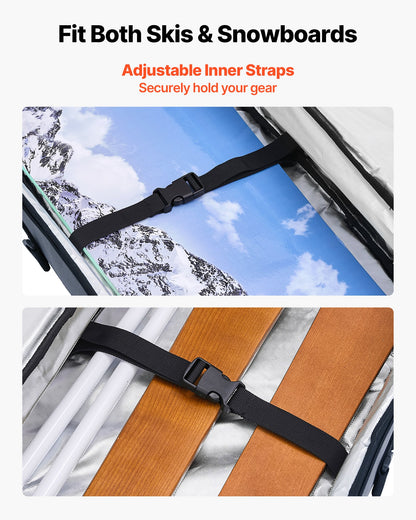 Snowboard Bag, Up to 65 in/165 cm, Padded Skis & Snowboards Bag for Air Travel, 600D Waterproof Oxford Fabric, with Adjustable Inner Straps, for Skis Poles Goggles Gloves Helmet Boots (Gray)