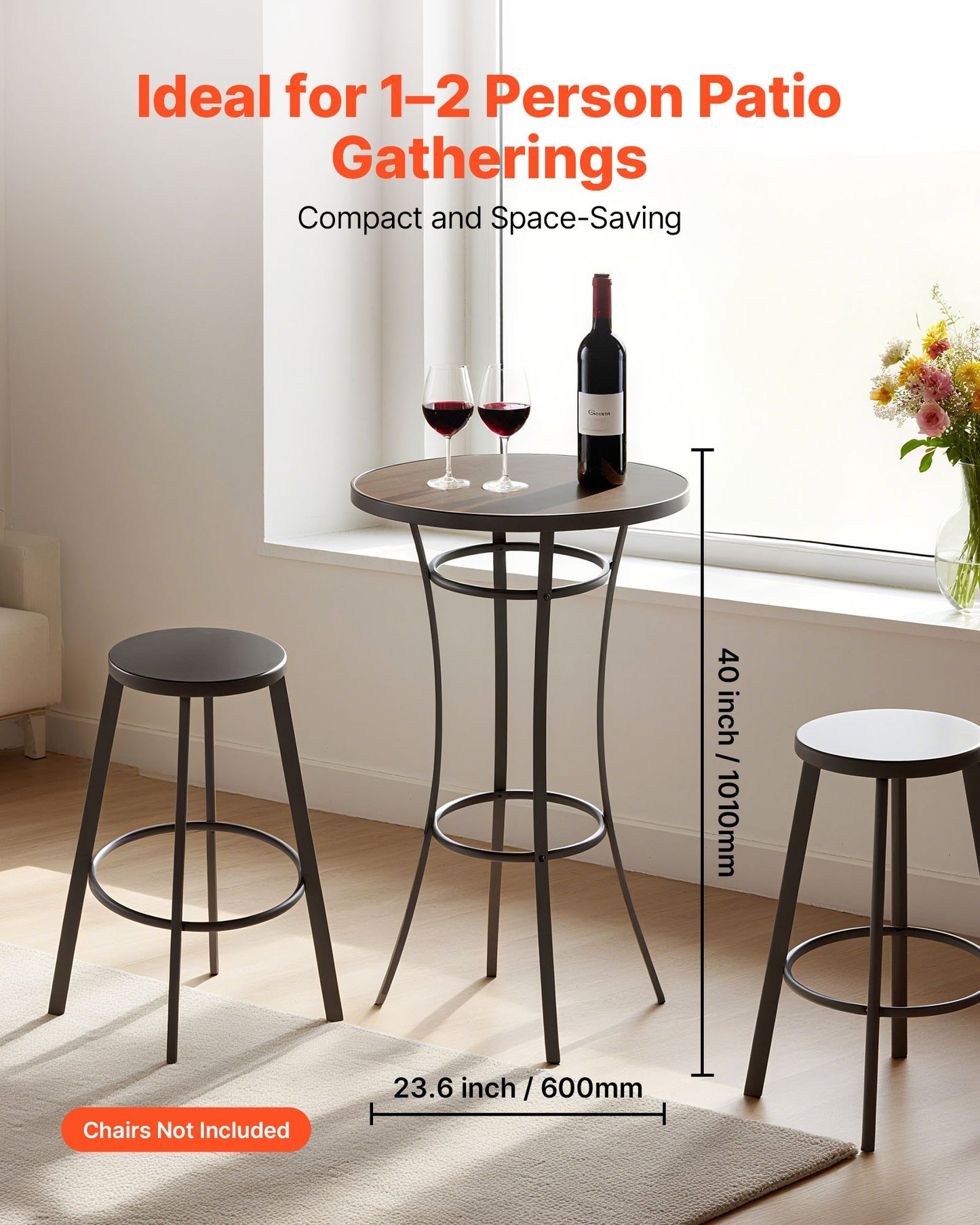 Runder Stehtisch für den Außenbereich, 60 cm Stehtischhöhe, Terrassentische mit pflegeleichter Tischplatte und robustem Metallgestell, Stehtische für kleine Räume, Küche