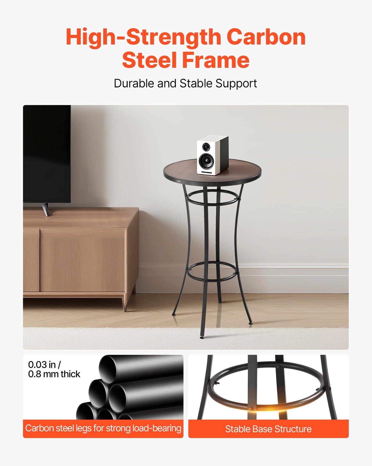 Runder Stehtisch für den Außenbereich, 60 cm Stehtischhöhe, Terrassentische mit pflegeleichter Tischplatte und robustem Metallgestell, Stehtische für kleine Räume, Küche