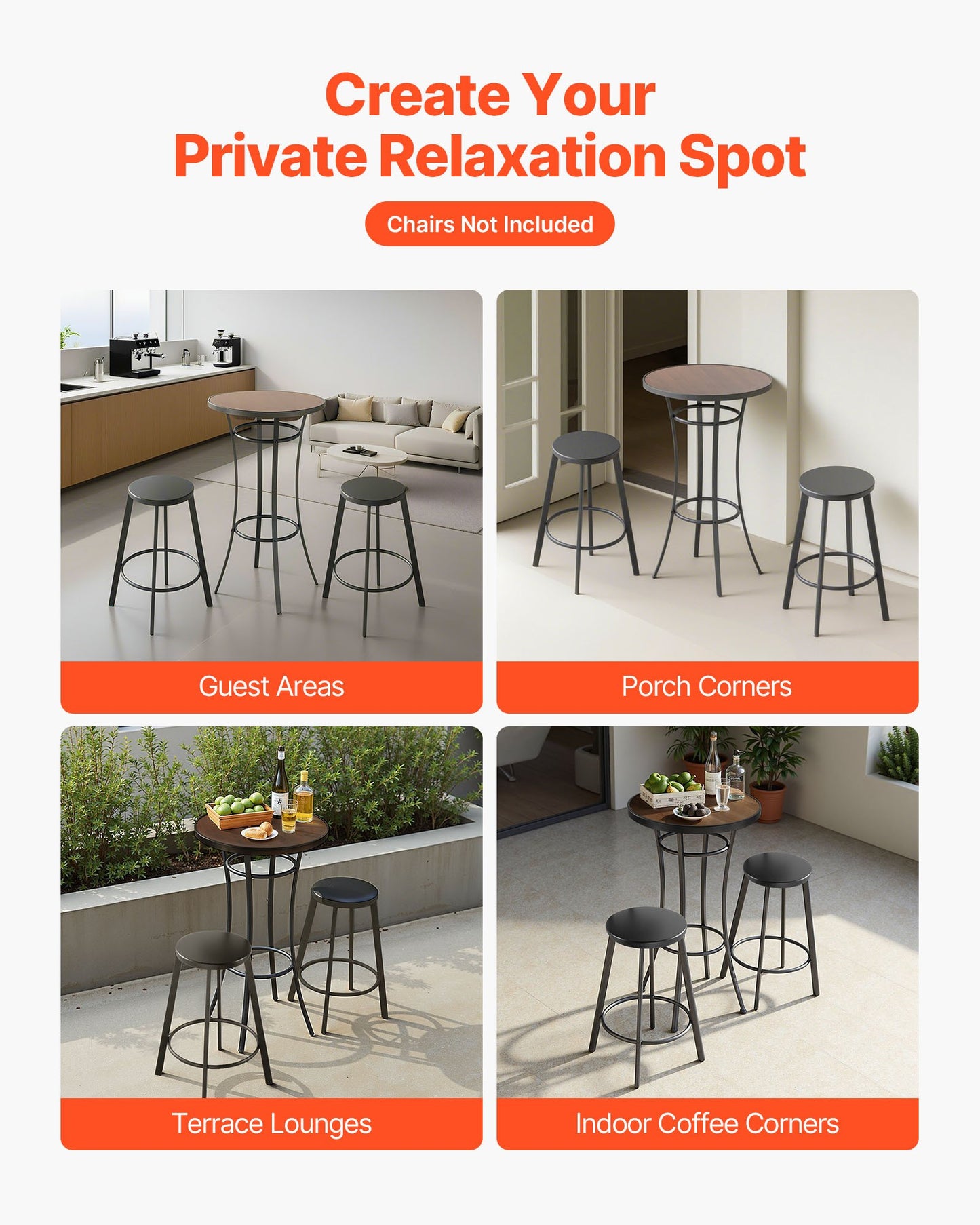 Runder Stehtisch für den Außenbereich, 60 cm Stehtischhöhe, Terrassentische mit pflegeleichter Tischplatte und robustem Metallgestell, Stehtische für kleine Räume, Küche