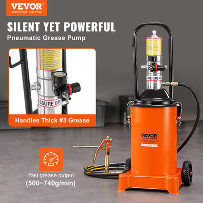 Grease Pump, 3 Gallon 12L, Air Operated Grease Pump with 13 ft High Pressure Hose and Grease Gun, Pneumatic Grease Bucket Pump with Wheels, Portable Lubrication Grease Pump 50:1 Pressure Ratio