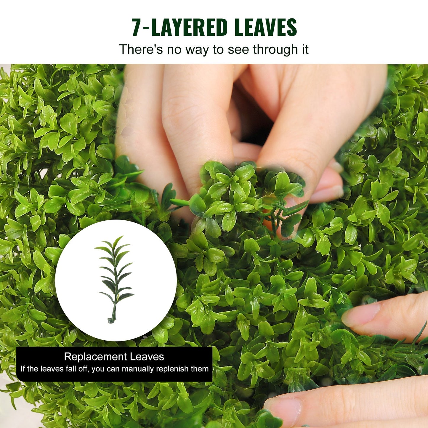 Künstliche Buchsbaum-Kugelformen, 61 cm hoch (2 Stück), kugelförmige Kunstpflanze mit Pflanzgefäßen, grüne Kunstpflanze mit austauschbaren Blättern und Topf für die Dekoration im Innen- und Außenbereich/Garten