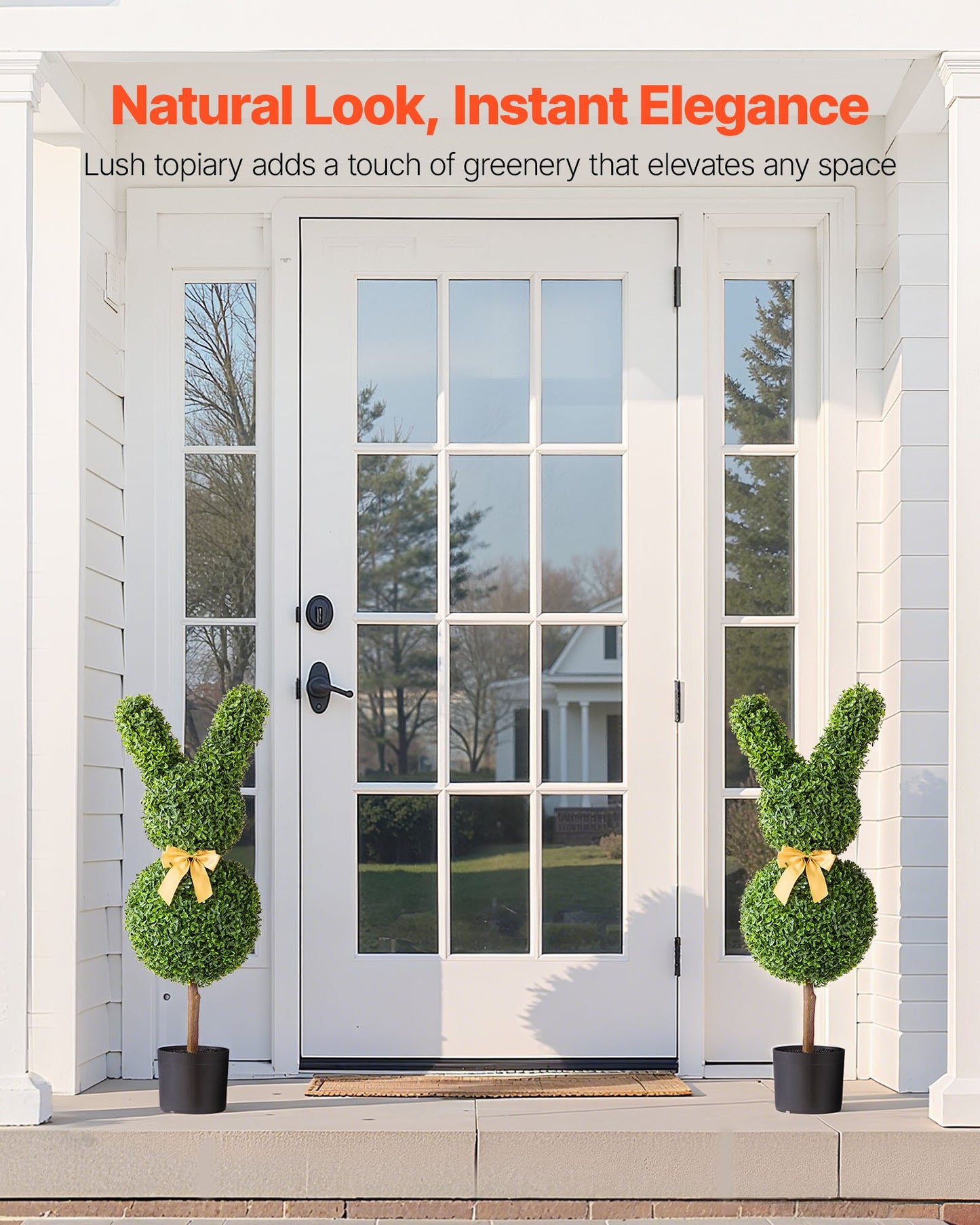 Künstliche Buchsbaumkugeln in Hasenform, 2er-Set (914 mm), künstliche Buchsbaumkugeln aus Seide, sehen täuschend echt aus, einfache Montage, ideal zur Dekoration von Veranda, Terrasse, Garten, Balkon, Hinterhof und Innenbereich.