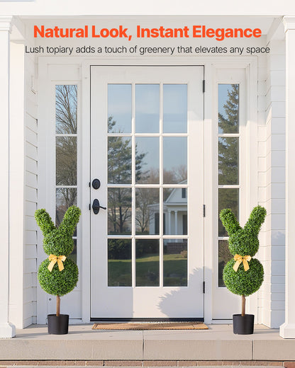 Künstliche Buchsbaumkugeln in Hasenform, 2er-Set (914 mm), künstliche Buchsbaumkugeln aus Seide, sehen täuschend echt aus, einfache Montage, ideal zur Dekoration von Veranda, Terrasse, Garten, Balkon, Hinterhof und Innenbereich.