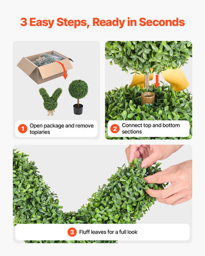 Künstliche Buchsbaumkugeln in Hasenform, 2er-Set (914 mm), künstliche Buchsbaumkugeln aus Seide, sehen täuschend echt aus, einfache Montage, ideal zur Dekoration von Veranda, Terrasse, Garten, Balkon, Hinterhof und Innenbereich.