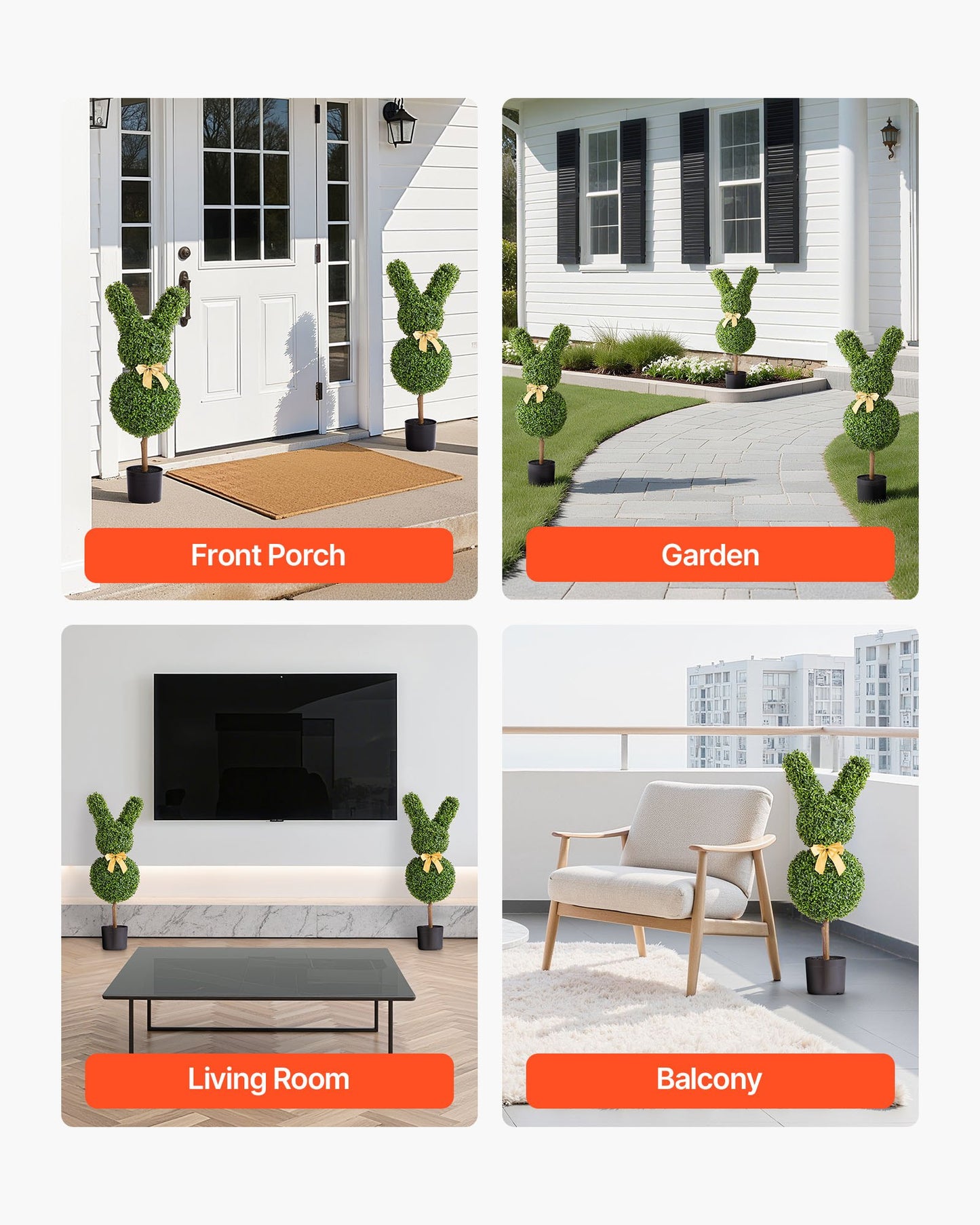 Künstliche Buchsbaumkugeln in Hasenform, 2er-Set (914 mm), künstliche Buchsbaumkugeln aus Seide, sehen täuschend echt aus, einfache Montage, ideal zur Dekoration von Veranda, Terrasse, Garten, Balkon, Hinterhof und Innenbereich.