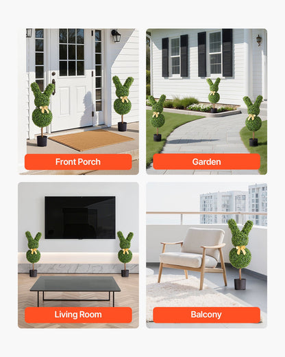 Künstliche Buchsbaumkugeln in Hasenform, 2er-Set (914 mm), künstliche Buchsbaumkugeln aus Seide, sehen täuschend echt aus, einfache Montage, ideal zur Dekoration von Veranda, Terrasse, Garten, Balkon, Hinterhof und Innenbereich.