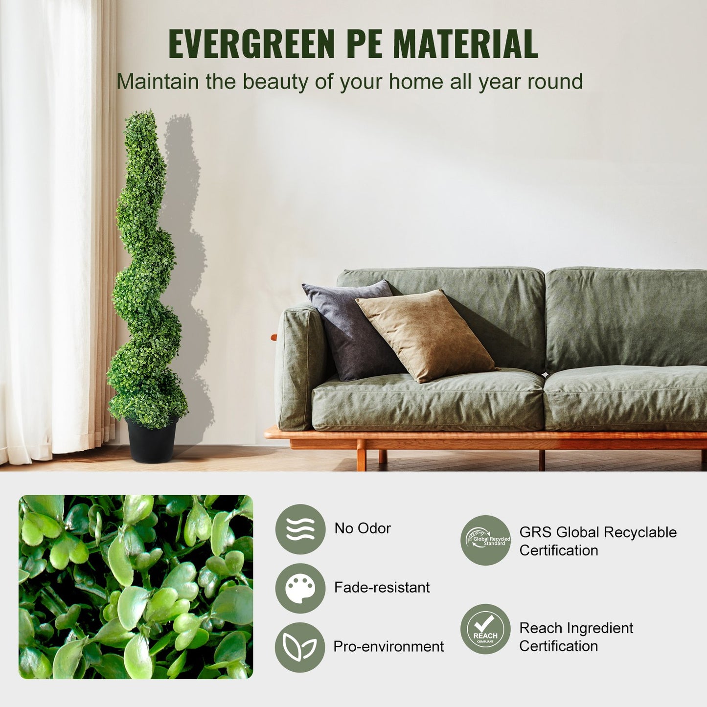 Künstliche Buchsbaum-Topiaries, 121,9 cm hoch (2 Stück), künstliche Topiary-Pflanze für den Außenbereich, ganzjährig grüne Kunstpflanze mit austauschbaren Blättern für die Dekoration von Innen- und Außenbereichen/Gärten