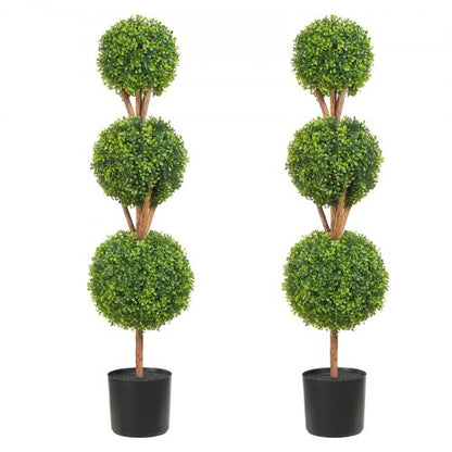 Artificial Topiaries Boxwood Trees, 48 inch Tall (2 Pieces), 3 Ball-Shape Faux Topiaries Plant with Planters, Green Feaux Plant w/ Replaceable Leaves & Port for Decorative Indoor/Outdoor/Garden