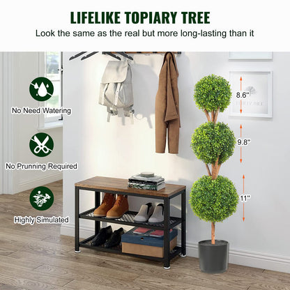 Artificial Topiaries Boxwood Trees, 48 inch Tall (2 Pieces), 3 Ball-Shape Faux Topiaries Plant with Planters, Green Feaux Plant w/ Replaceable Leaves & Port for Decorative Indoor/Outdoor/Garden