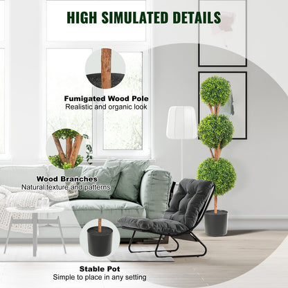 Artificial Topiaries Boxwood Trees, 48 inch Tall (2 Pieces), 3 Ball-Shape Faux Topiaries Plant with Planters, Green Feaux Plant w/ Replaceable Leaves & Port for Decorative Indoor/Outdoor/Garden