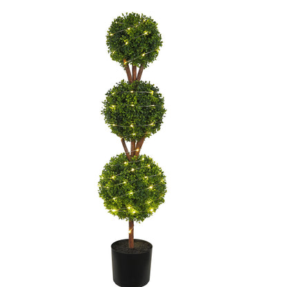 Artificial Topiaries Boxwood Trees, 48 inch Tall (2 Pieces), 3 Ball-Shape Faux Topiaries Plant with Planters, Green Feaux Plant w/ Replaceable Leaves & Port for Decorative Indoor/Outdoor/Garden