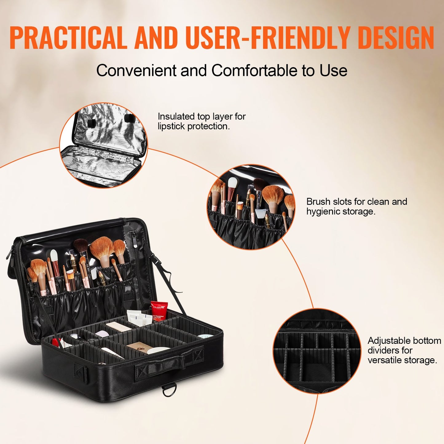 Makeup Train Case Large Storage 3 Tiers, Convenient Carry With Handle, Strap, Professional Waterproof Oxford Makeup Storage Organizer Box, Heavy Duty Make Up Carrier, Black