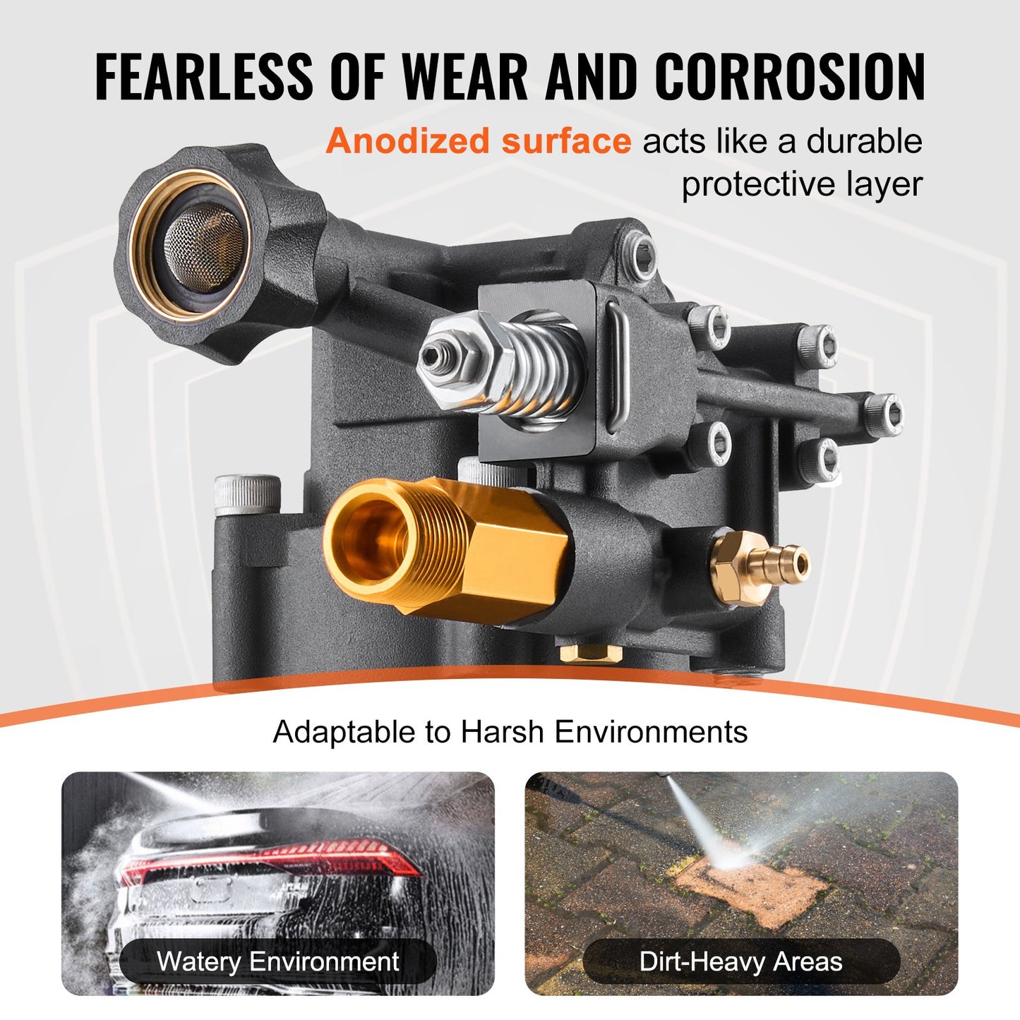 Hochdruckreinigerpumpe, 19 mm (3/4") Welle, horizontal, 241 bar (3500 PSI), 9,5 l/min (2,5 GPM), Ersatz-Hochdruckreinigerpumpen-Set mit 5 Düsen, Befestigungsmaterial und Ansaugschlauch, kompatibel mit Simpson, Honda, Troy-Bilt, Generac