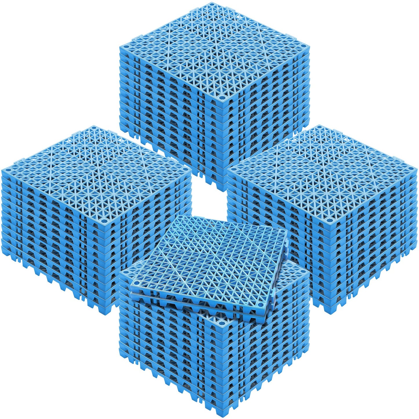 Modular Interlocking Cushion, 50 Pack 30 x 30 cm Splicing Drainage Mats, Soft PVC Interlocking Drainage Floor Tiles, Non-Slip Drainage Holes for Restroom, Bathroom, Kitchen, Pool, Wet Area, Blue