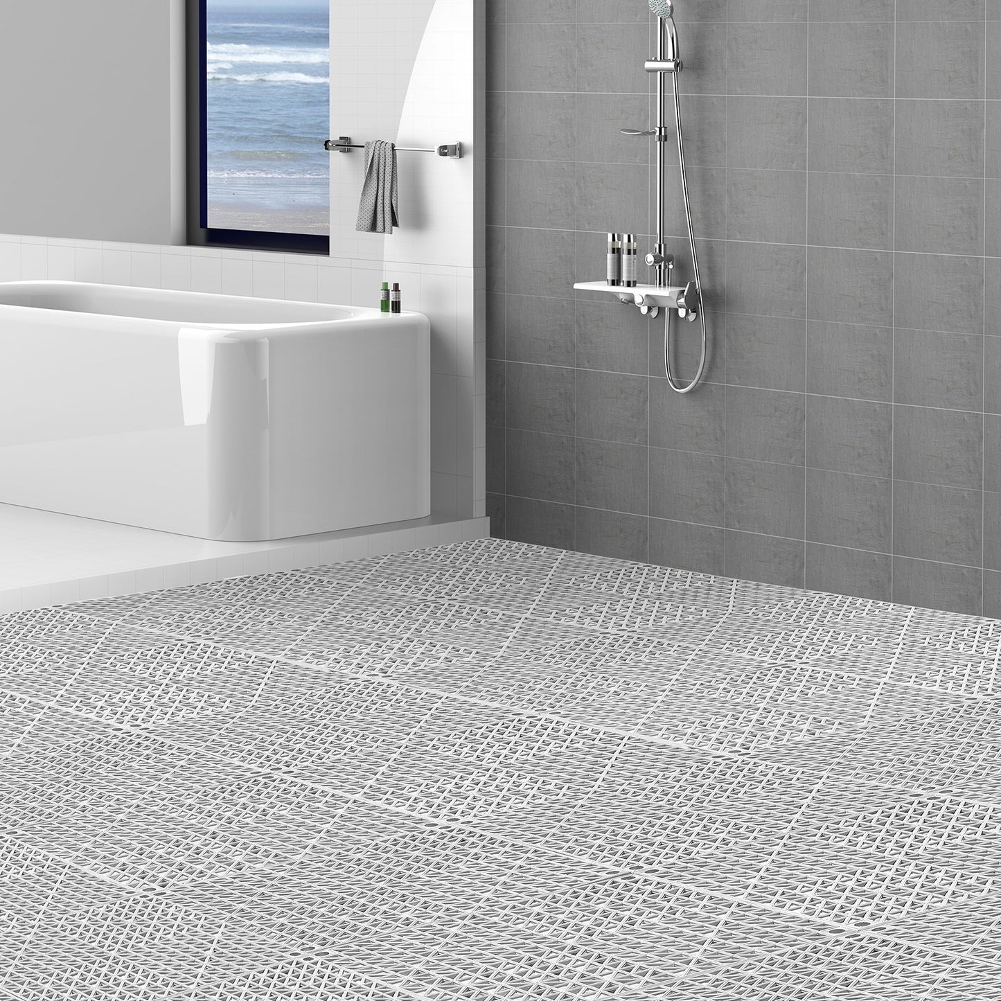 Interlocking Drainage Floor Mat 30.5 x 30.5 cm PVC Non-Slip Floor Tiles 12 Pack