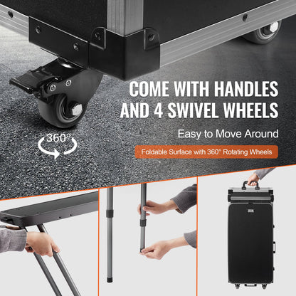 Professioneller Kosmetikkoffer aus Aluminium, Werkbank mit Stützbeinen, extra großer Rollkoffer, Reise-Organizer mit 360°-Drehrollen, Schwarz