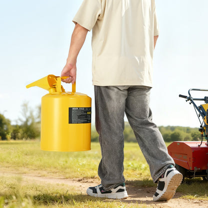 Sicherheitskanister, 19 l, Typ I, gelb, für Dieselkraftstoff, mit Edelstahl-Flammendurchschlagsicherung, selbstschließendem Deckel und PE-Trichter; Behälter aus Kohlenstoffstahl für brennbare Kraftstoffe mit ergonomischem Griff