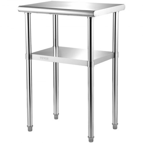 Stainless Steel Prep Table, 61 x 46 x 91 cm, 272 kg Load Capacity Heavy Duty Metal Worktable with Adjustable Undershelf & Feet, Commercial Workstation for Kitchen Restaurant Garage Backyard