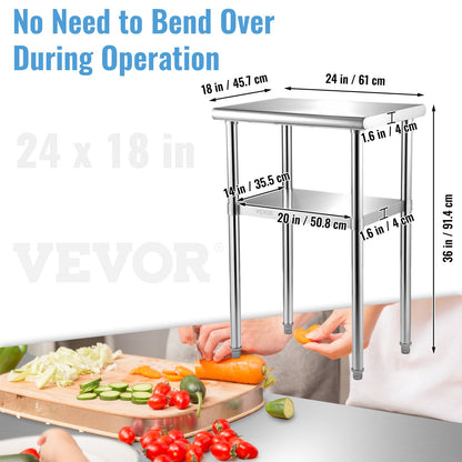 Stainless Steel Prep Table, 61 x 46 x 91 cm, 272 kg Load Capacity Heavy Duty Metal Worktable with Adjustable Undershelf & Feet, Commercial Workstation for Kitchen Restaurant Garage Backyard