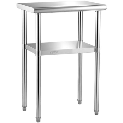Stainless Steel Prep Table, 61 x 46 x 91 cm, 272 kg Load Capacity Heavy Duty Metal Worktable with Adjustable Undershelf & Feet, Commercial Workstation for Kitchen Restaurant Garage Backyard