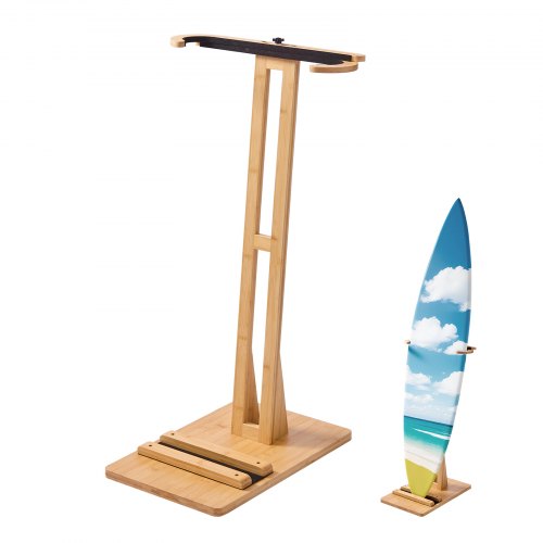 Vertical Surfboard Stand, Wooden Surfboard Rack for Storage and Display, Adjustable & Freestanding Board Stand Organizer with Padding, for Wakeboards, Snowboards, Kiteboards, Shortboard, Skis