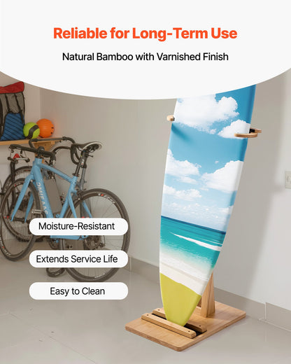 Vertical Surfboard Stand, Wooden Surfboard Rack for Storage and Display, Adjustable & Freestanding Board Stand Organizer with Padding, for Wakeboards, Snowboards, Kiteboards, Shortboard, Skis