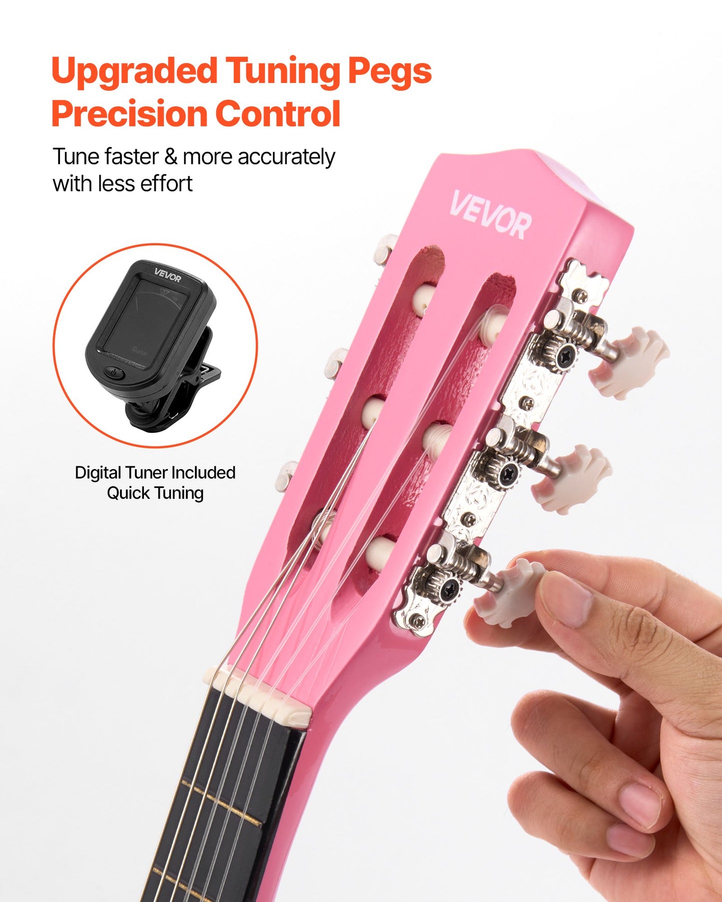 Klassische Gitarre, 780 mm, Holz, Starterset für Anfänger, mit Nylonsaiten, Gigbag, Gurt, Stimmgerät, Ersatzsaiten, Plektren, Kapodaster, Lindenholz, für Kinder, Mädchen, Jungen und Schüler, Rosa