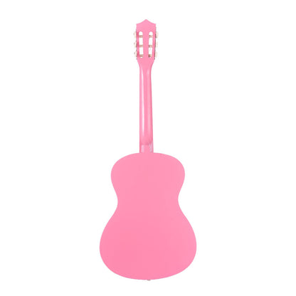 Klassische Gitarre, 960 mm, Holz, Starterset für Anfänger, mit Nylonsaiten, Gigbag, Gurt, Stimmgerät, Ersatzsaiten, Plektren, Kapodaster, Lindenholz, für Jugendliche, Erwachsene und Schüler, Rosa