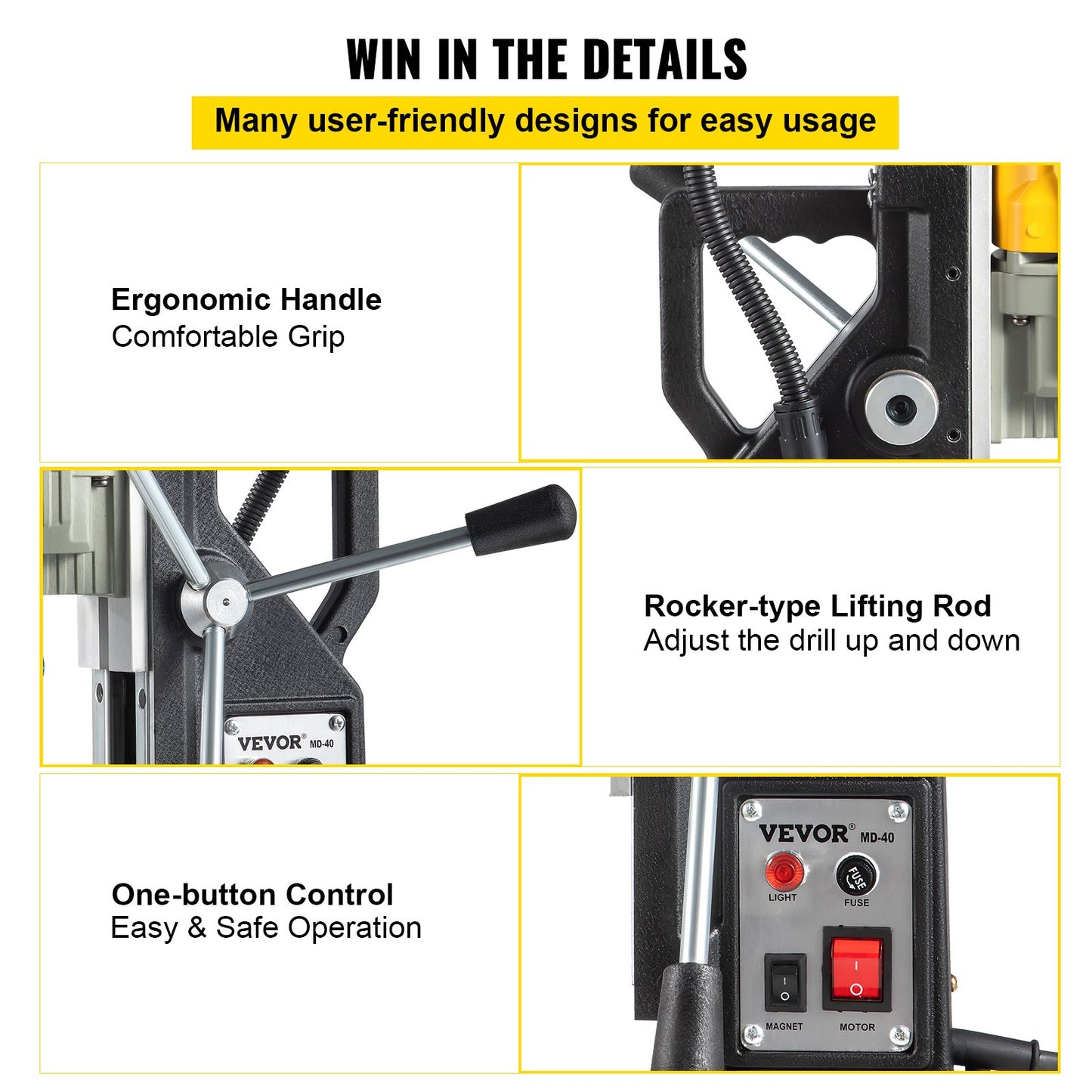 Magnetic Drill, 1100W 4 cm Boring Diameter, 2697lbf/12000N Portable Electric Mag Drill Press with 12 Bits, 580 RPM Max Speed Drilling Machine for any Surface and Home Improvement