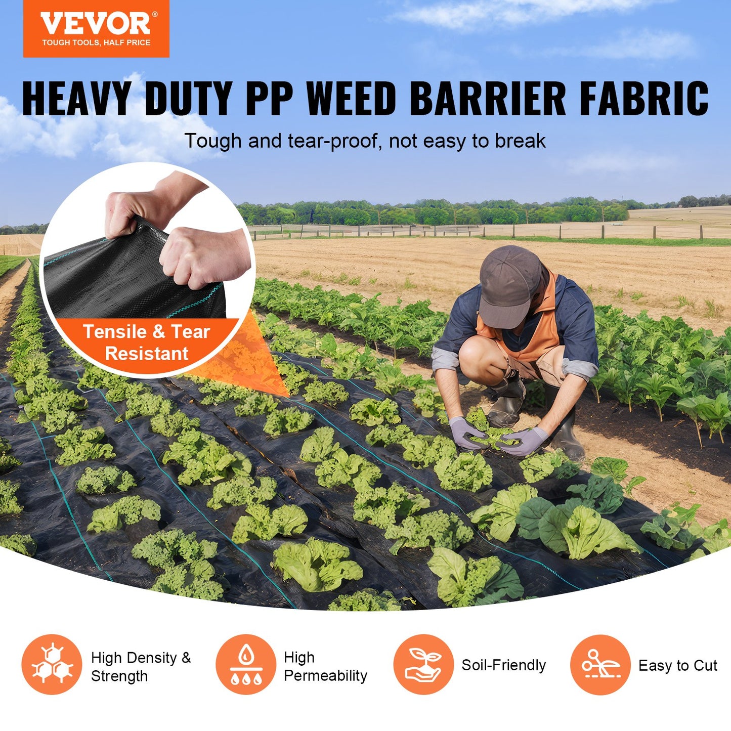 0.91m x 76.2m Premium Heavy Duty Weed Barrier Landscape Fabric, 141.7 g Woven Geotextile Fabric Under Gravel, High Permeability for Weed Blocker Weed Mat, Driveway Fabric, Weed Control Garden Cloth
