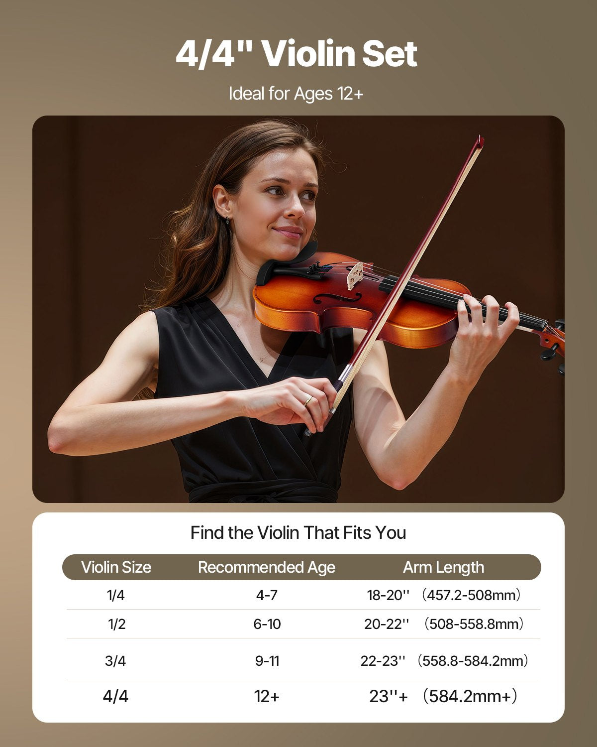 Violin 355mm Full Size for Adults, Violin Fiddle Set for Beginners with Hard Case, Rosin, Bow, Shoulder Rest, Bridge, Tuner and Extra Strings, Professional Musical Instruments for Student (Brown)