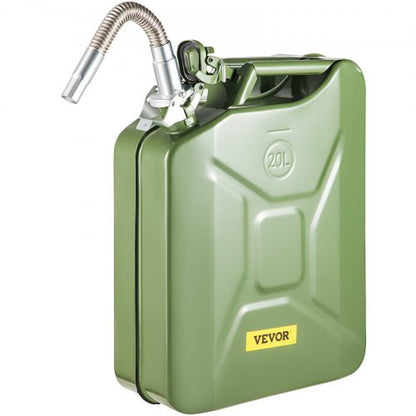 Jerry Fuel Can, 5.3 Gallon / 20 L Portable Jerry Gas Can with Flexible Spout System, Rustproof ＆ Heat-resistant Steel Fuel Tank for Cars Trucks Equipment, Green