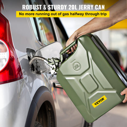 Jerry Fuel Can, 5.3 Gallon / 20 L Portable Jerry Gas Can with Flexible Spout System, Rustproof ＆ Heat-resistant Steel Fuel Tank for Cars Trucks Equipment, Green