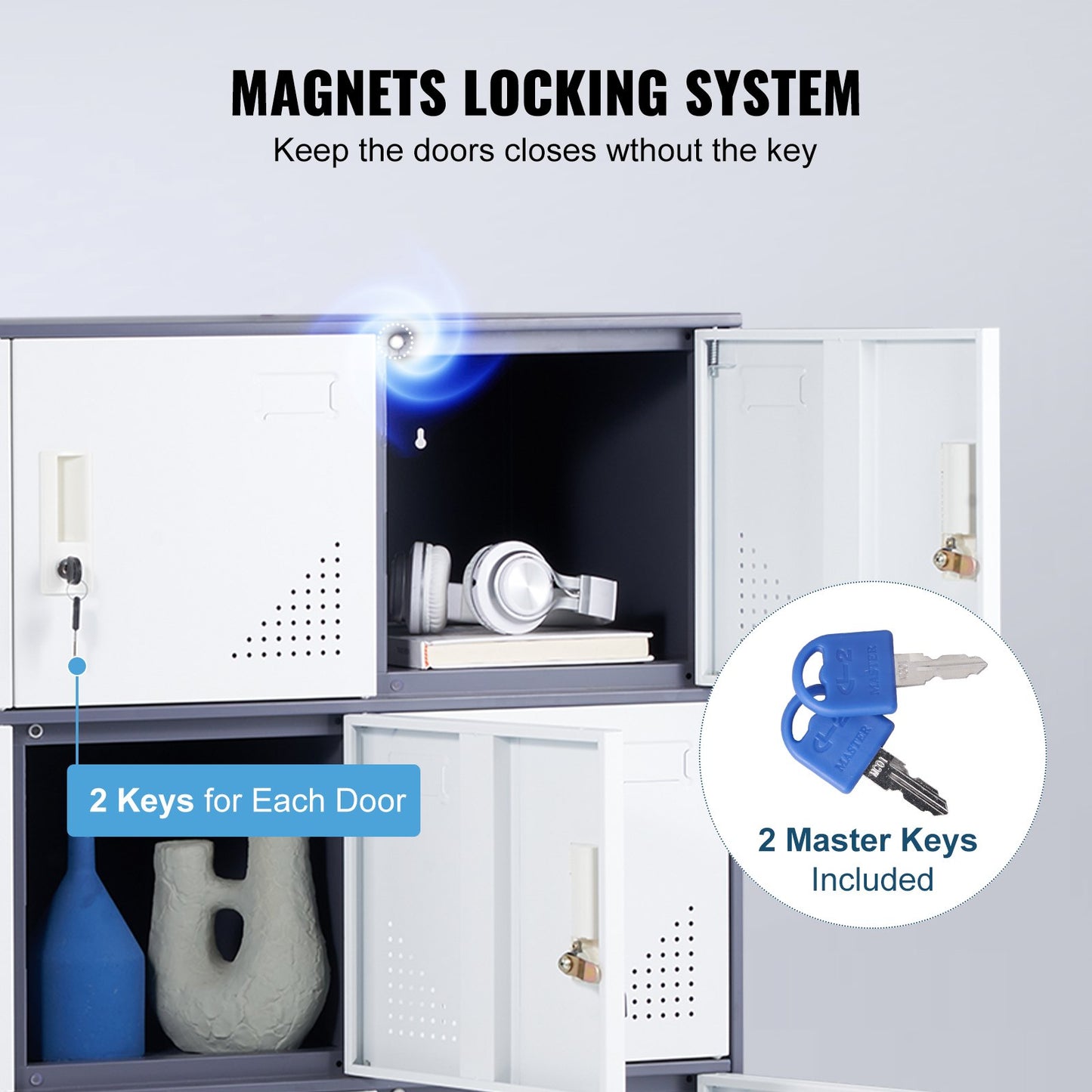 Metal Locker for Employees, 9 Doors Storage Cabinet with Card Slot, Gray Steel Employee Lockers with Keys, 66lbs Loading Capacity office Storage Lockers for Office, Home, School, Gym