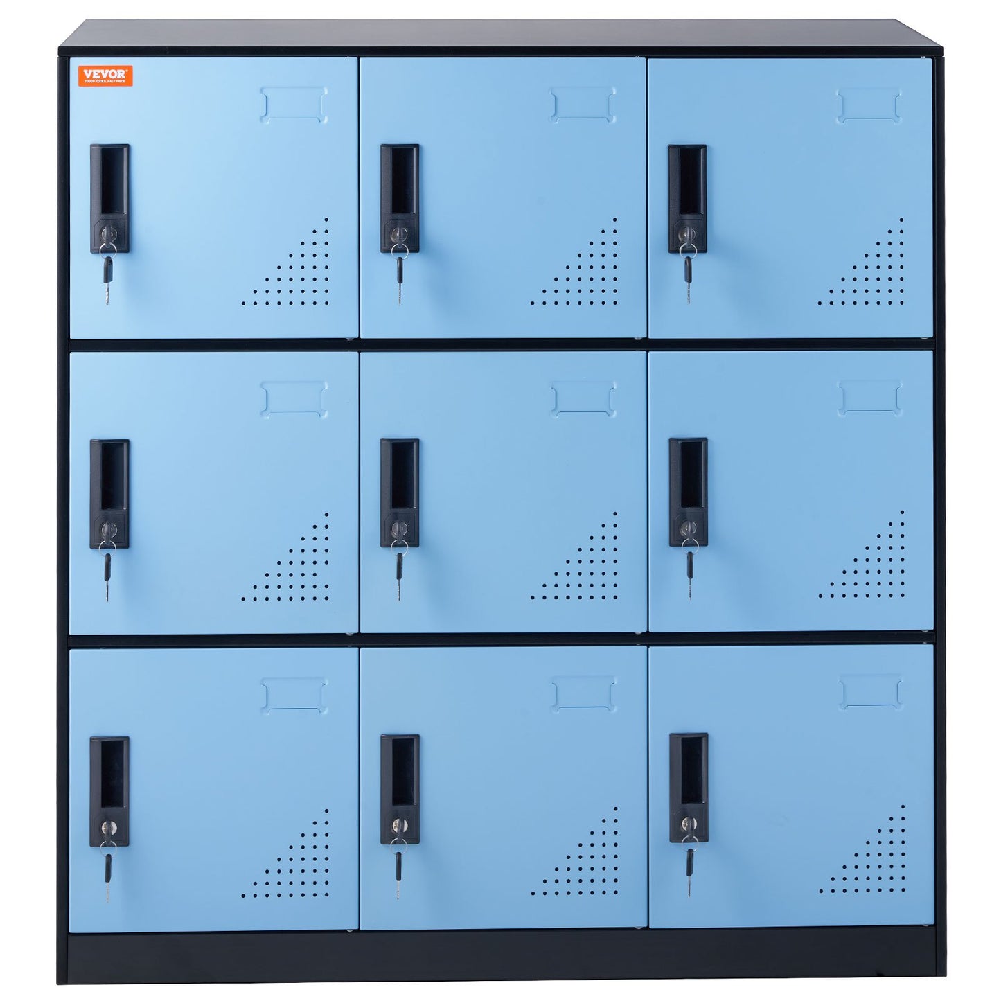 Metal Locker for Employees, 9 Doors Storage Cabinet with Card Slot, Employee Lockers with Keys, 66lbs Loading Capacity office Storage Lockers for Office, Home, School, Gym, Black