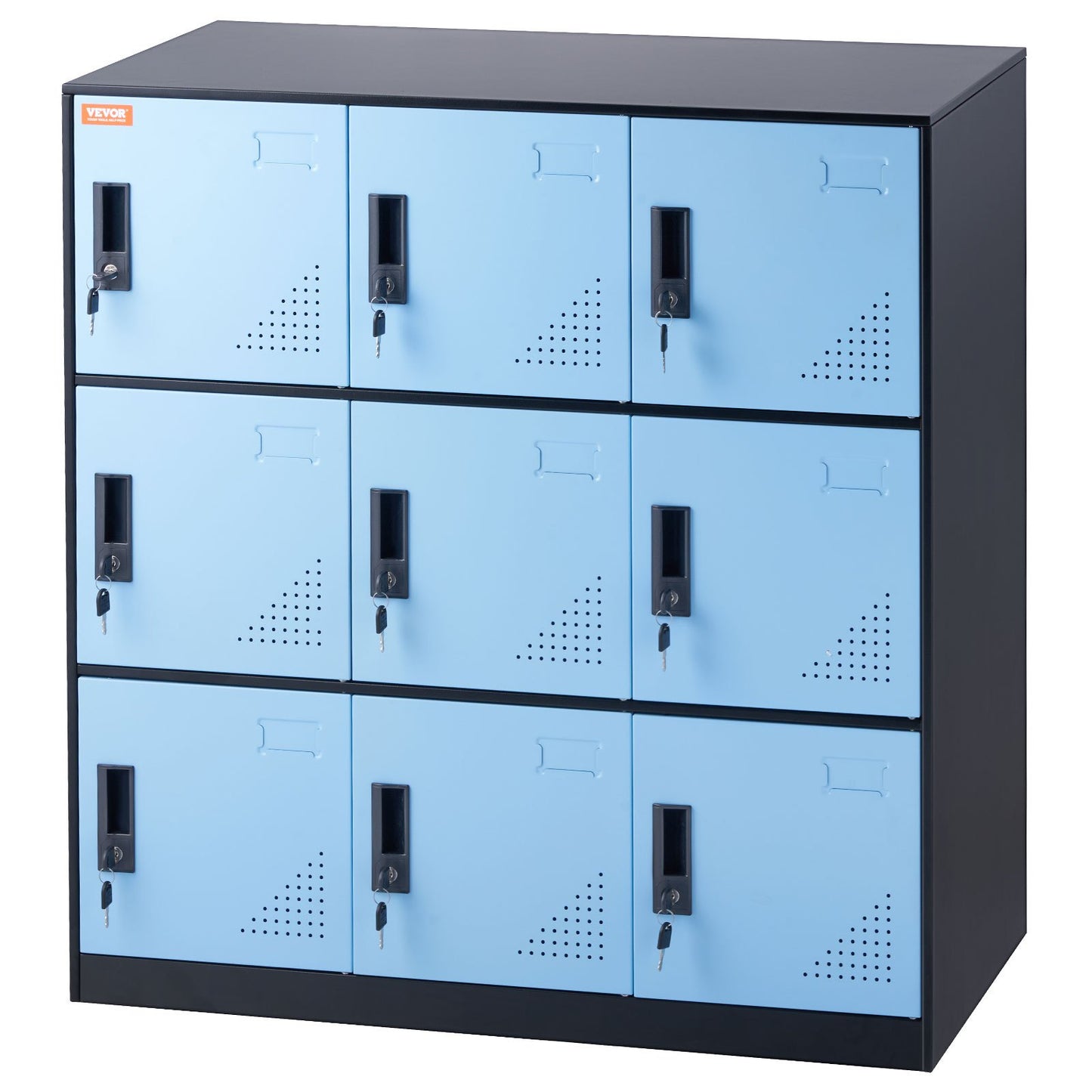 Metal Locker for Employees, 9 Doors Storage Cabinet with Card Slot, Employee Lockers with Keys, 66lbs Loading Capacity office Storage Lockers for Office, Home, School, Gym, Black