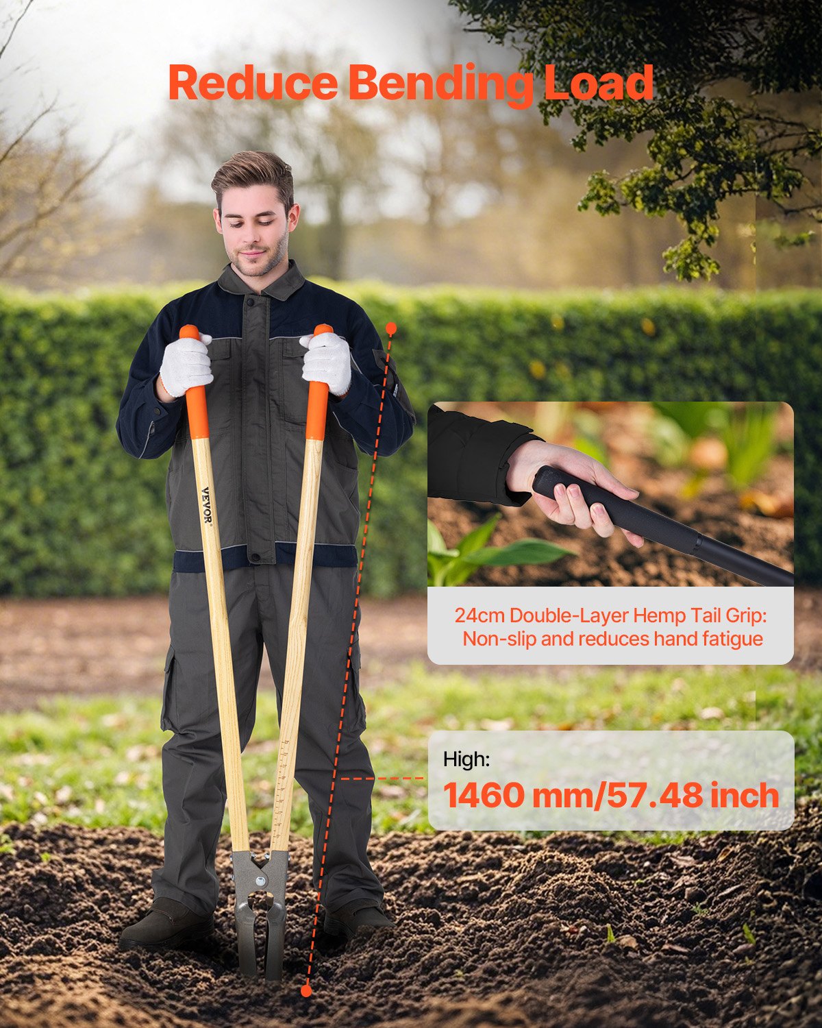 Erdbohrer, robuster Erdbohrer mit Holzgriff, manueller Erdbohrer mit Skala und Metallklinge, Erdbohrer für Gartenarbeiten im Freien, 57,5 ​​Zoll