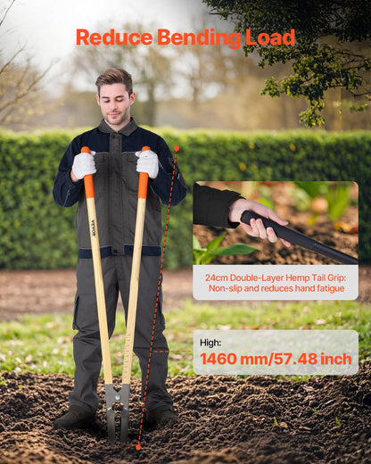 Erdbohrer, robuster Erdbohrer mit Holzgriff, manueller Erdbohrer mit Skala und Metallklinge, Erdbohrer für Gartenarbeiten im Freien, 57,5 ​​Zoll