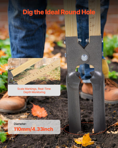 Erdbohrer, robuster Erdbohrer mit Holzgriff, manueller Erdbohrer mit Skala und Metallklinge, Erdbohrer für Gartenarbeiten im Freien, 57,5 ​​Zoll