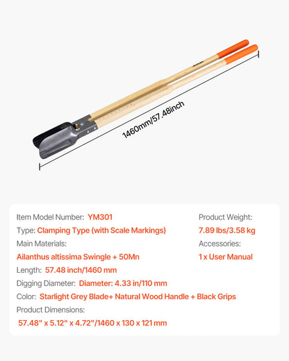 Erdbohrer, robuster Erdbohrer mit Holzgriff, manueller Erdbohrer mit Skala und Metallklinge, Erdbohrer für Gartenarbeiten im Freien, 57,5 ​​Zoll