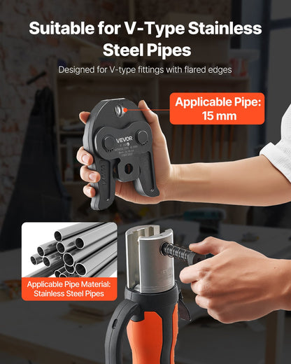 V15 Pressbacke, 15-mm-Pressbacke für V-förmige Edelstahlrohre, hochfeste, einsatzgehärtete Stahl-Pressbacken, kompatibel mit Standard-Presswerkzeugen